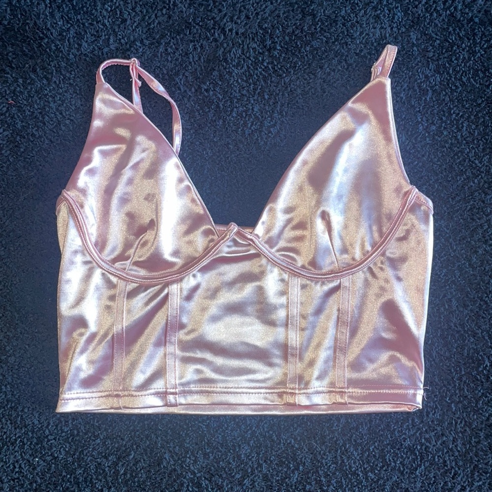 Pink Corset Look Crop Tank Top